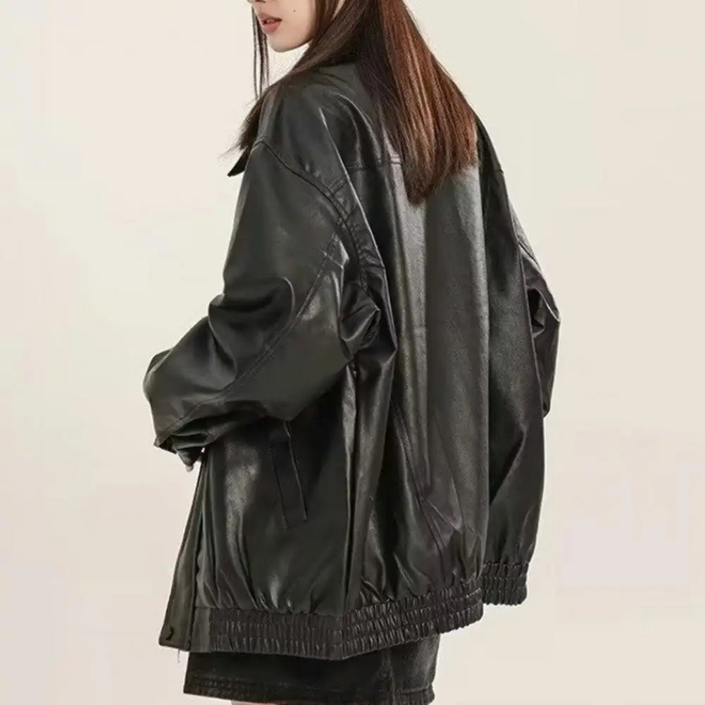 Women Jacket with Pocket Women Faux Leather Jacket Vintage