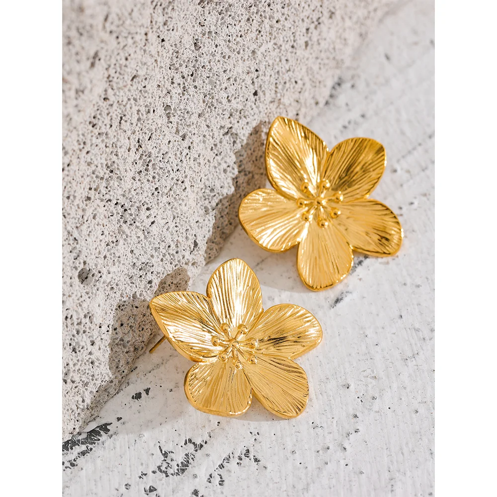 Orecchini Pendenti A Fiore Grandi Oro - Design Doppio Fiore In Lega Ipoallergenica, Gioielli Eleganti Per Donne, Per Matrimoni, Feste, Regali (5,7 Cm X 3,5 Cm)