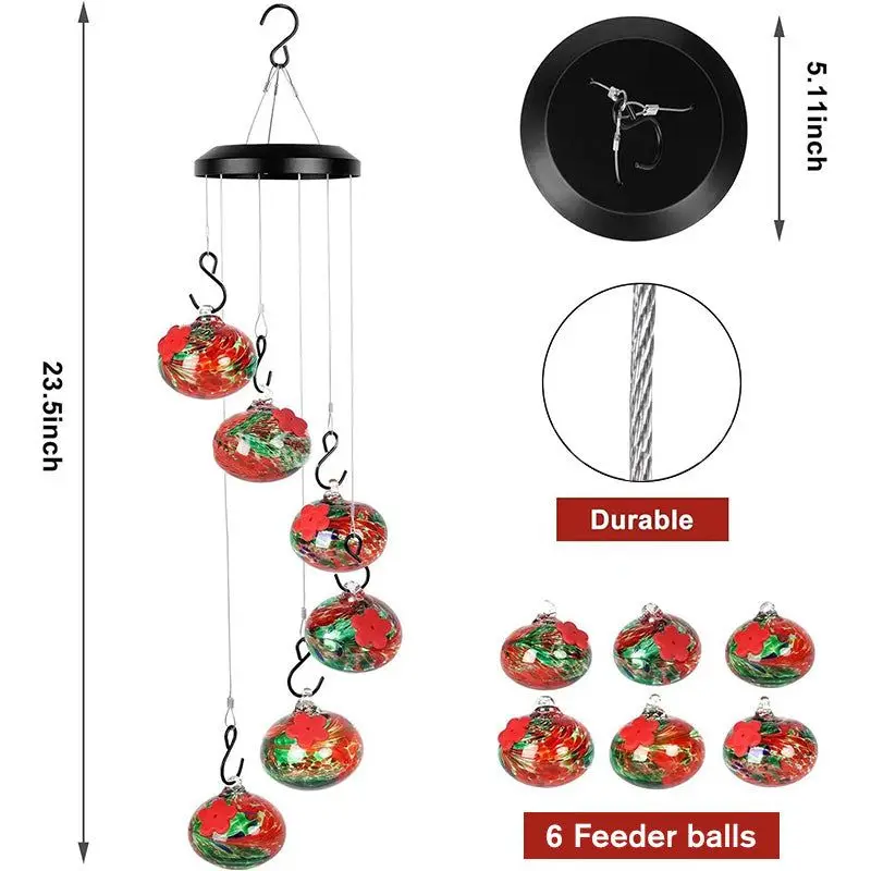 Wind Chimes Hummingbird Feeders for Outdoors Hanging Glass Bird Feeders Bird Feeding Station for Outside Garden Backyard Decor