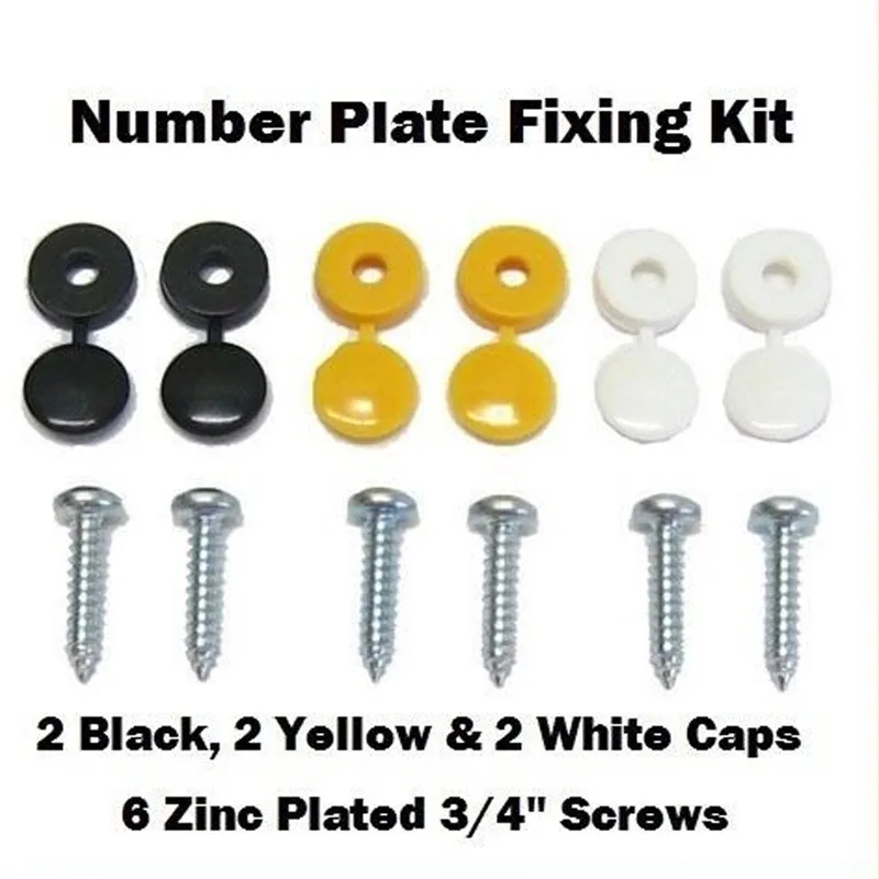 6PcsCarNumberPlateFixingFittingKitScrewsAndCapsBlackWhite