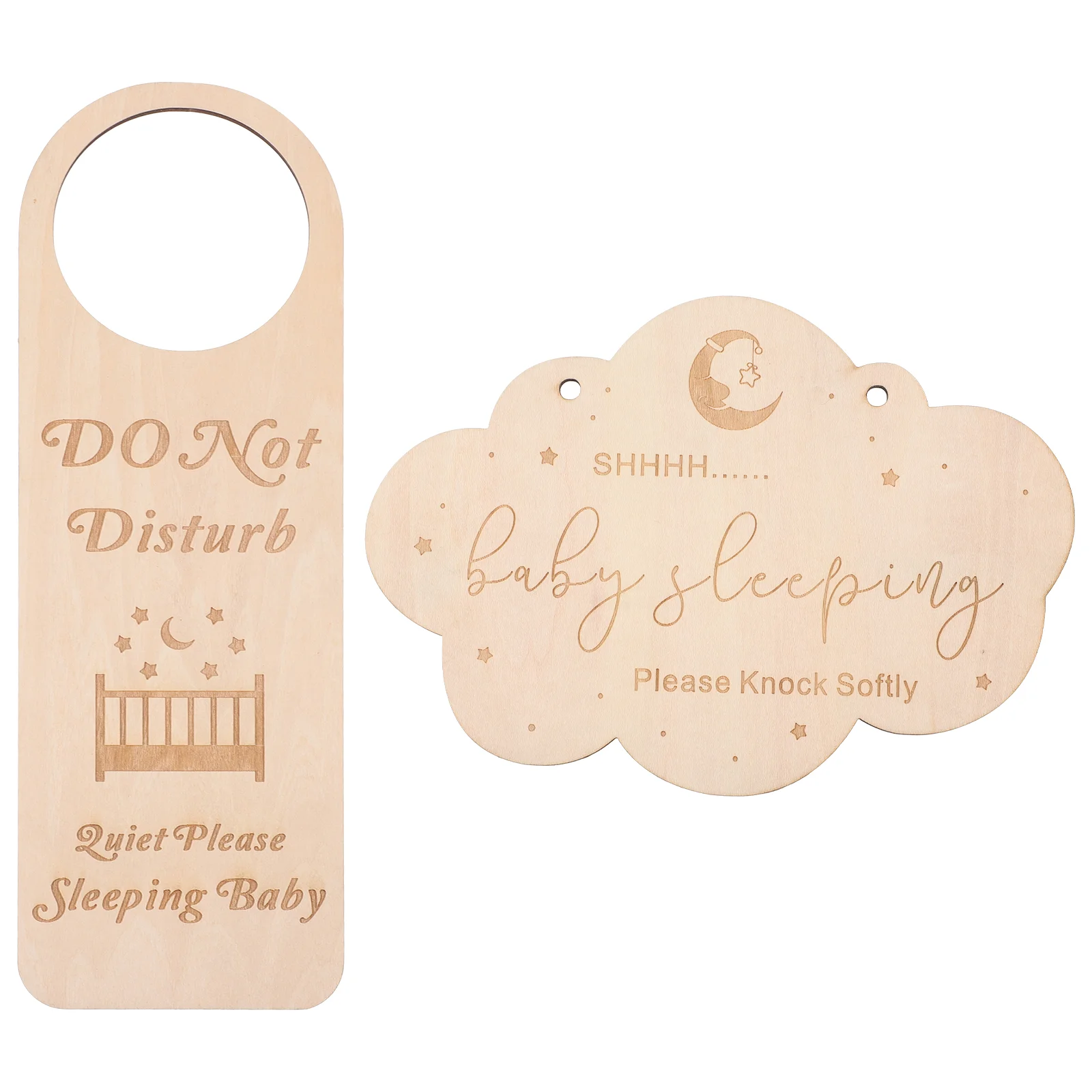 2 Pcs Baby Sleep Sign Emblems Do Not Disturb Sleeping Plaque Wooden Shower Boy Hanging for Front Door