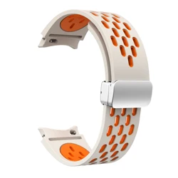 Magnetic Buckle Silicone Strap with Seamless Design - Watch 6 Classic (White Orange - S)