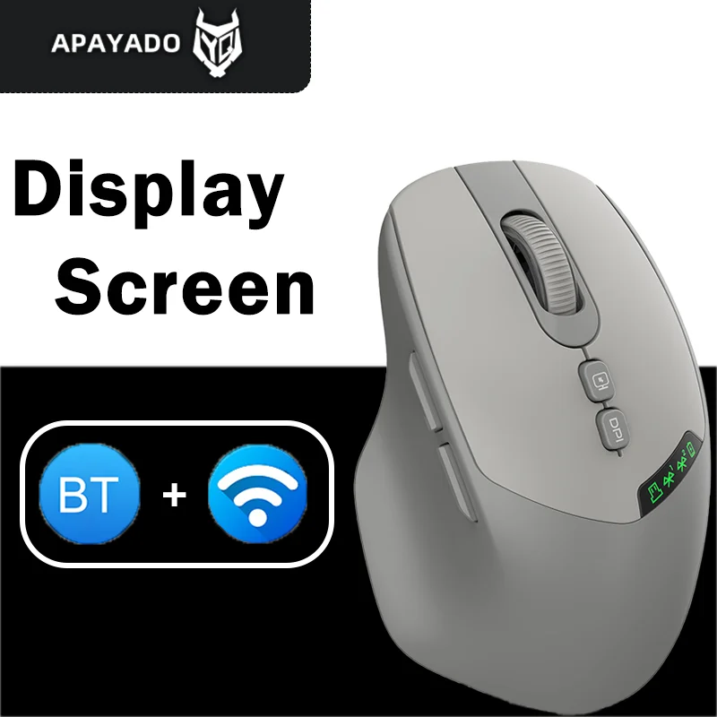T02 듀얼 모드 무선 무소음 마우스(블루투스 2.4G, DPI 조정, 500mAh 배터리, PC 노트북용 디스플레이 화면 포함)