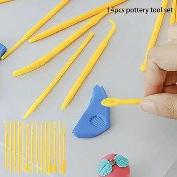 Set di 14 strumenti per ceramica in plastica, kit di coltelli per scultura in argilla polimerica, per modellare, incidere, decorare, fai da te, arte.