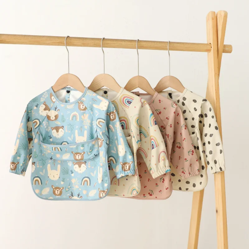 Feeding Bib Baby Bib Long Sleeved Children's Smocked Clothing Crumb Catcher Unisex Toddler Waterproof Smock Apron with Pocket
