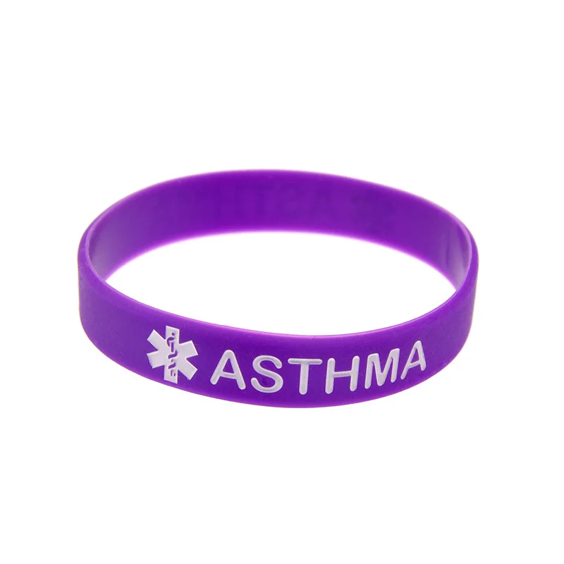 

50 Pcs ASTHMA Silicone Bracelet Capital Letter for Emergency Adult Size 6 Colors