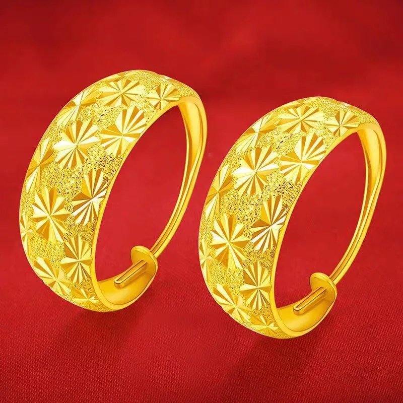 Premium gold 9999 earrings full of star carving 24K real gold earrings round ear buckle leaves glossy women's style