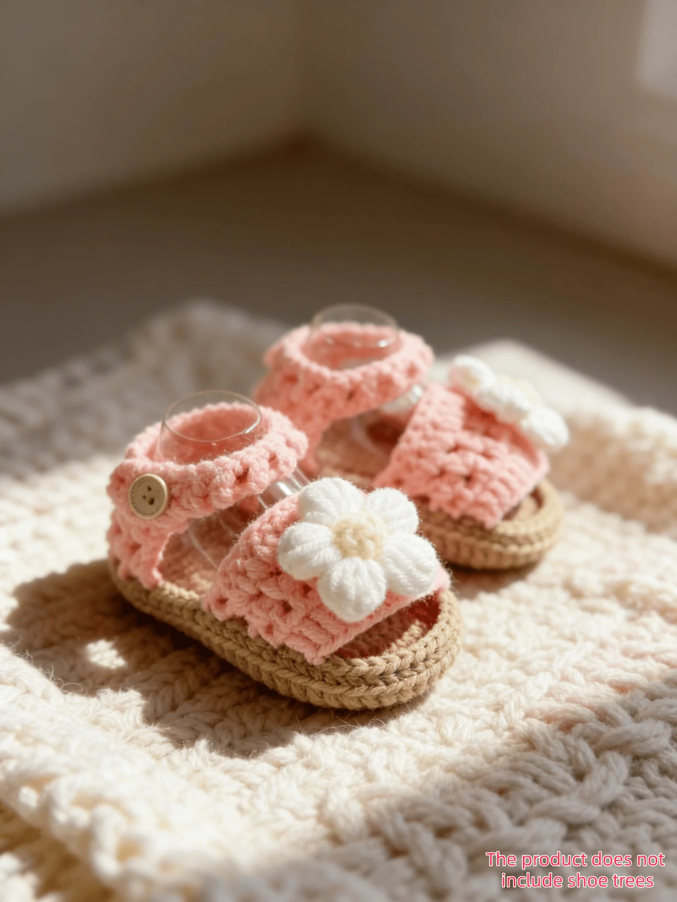 1 Paar handgefertigte Häkel-Babysandalen für Mädchen, Rosa mit Weißem Blumenakzent, Gestrickte Stiefelchen für Säuglinge