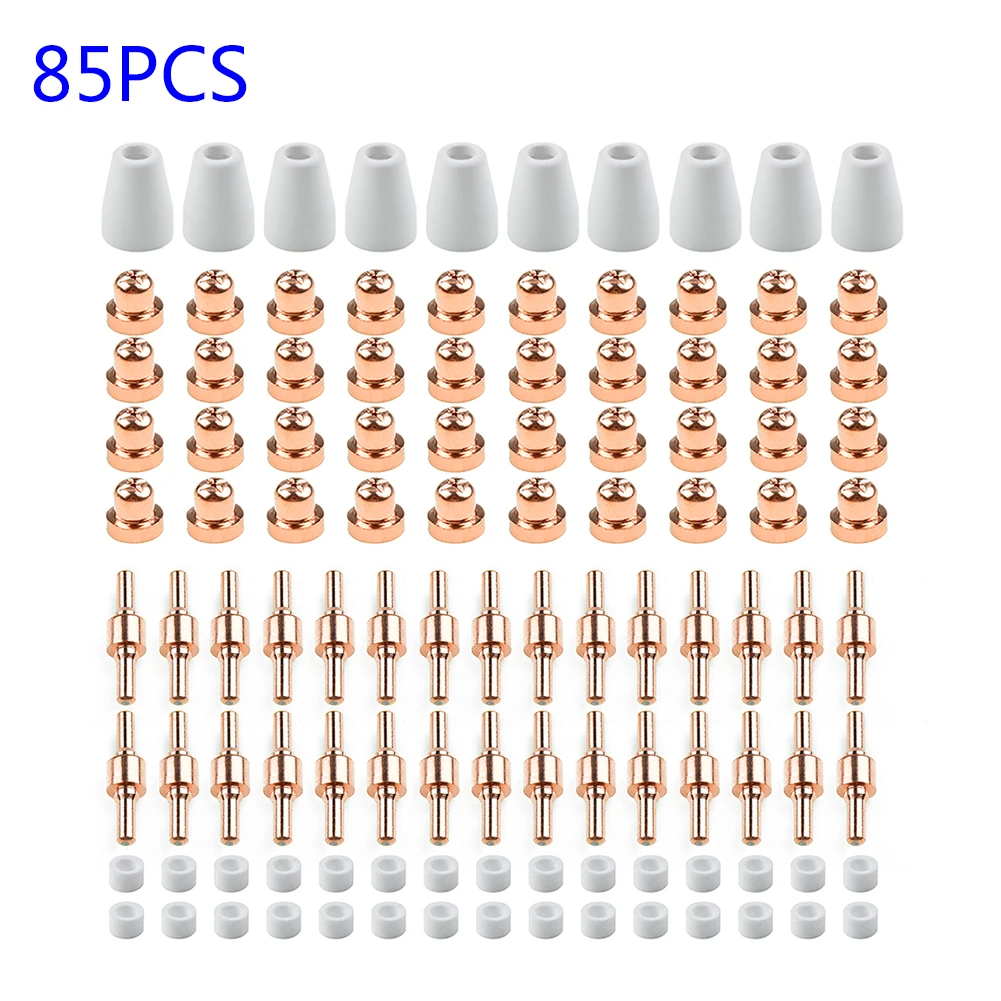 85pcs LG-40 PT-31 Air Plasma Cutting Cutter Consumables CUT-40 CUT-50D CT-312 Tips + Electrode + Shield Cups + Swirling Rings sg 55 ag 60 ag60 electrode nozzle tips 1 0mm 1 2mm 60 amp plasma cutter torch consumables pkg 20