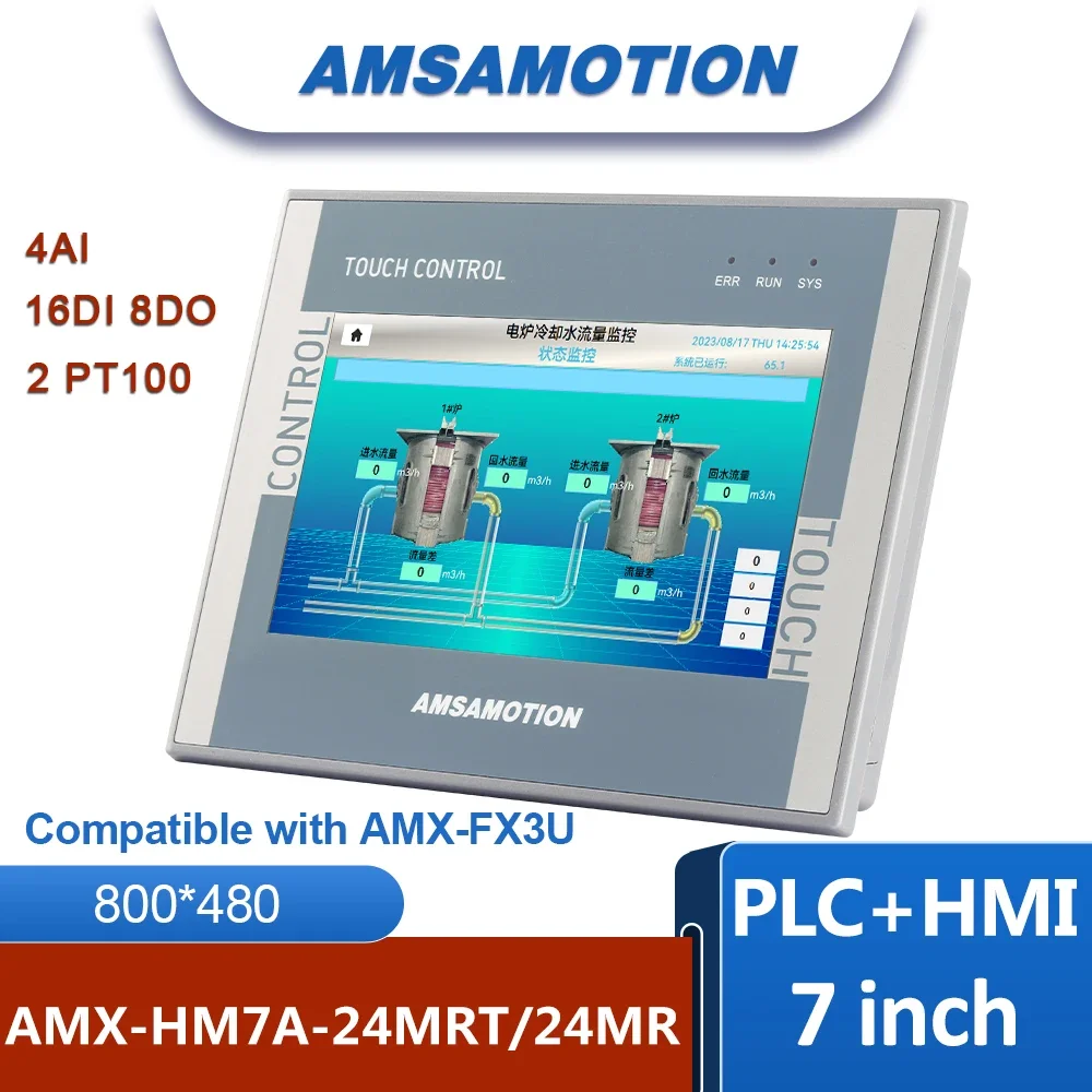 AMSAMOTION HMI PLC 올인원 머신 AMX-FX3U 컨트롤러, 이더넷 모니터, 16DI 8DO 4AI 2AO 2PT100 터치 스크린, CNC GX, 7 인치