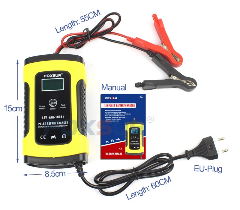 Universal 12V 5A Pulse Repair Smart Charger for Motorcycle Car Battery Charger, 12V AGM GEL WET Lead Acid Battery Charger