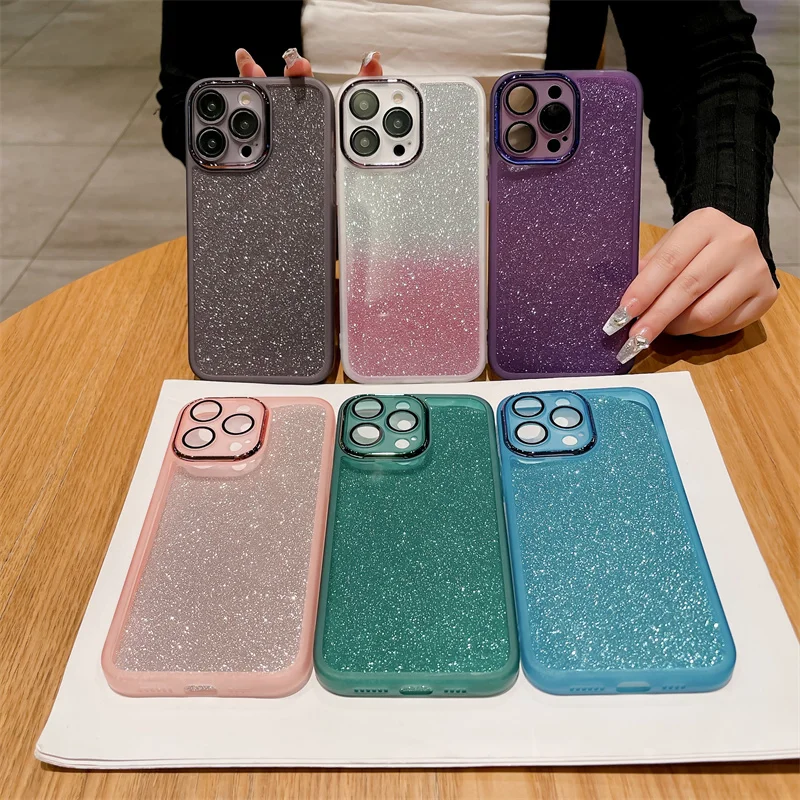 

Transparent Glitter Soft TPU Silicone Case For IPhone 11 12 13 14 15 Pro Xs Max Plus Clear Back Cover for phone 15