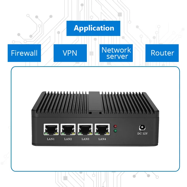 BEBEPC Mini PC senza ventola Router firewall Intel Celeron J1900 N2830 4 LAN Pfsense Ubuntu Windows 10 Computer industriale PC 2