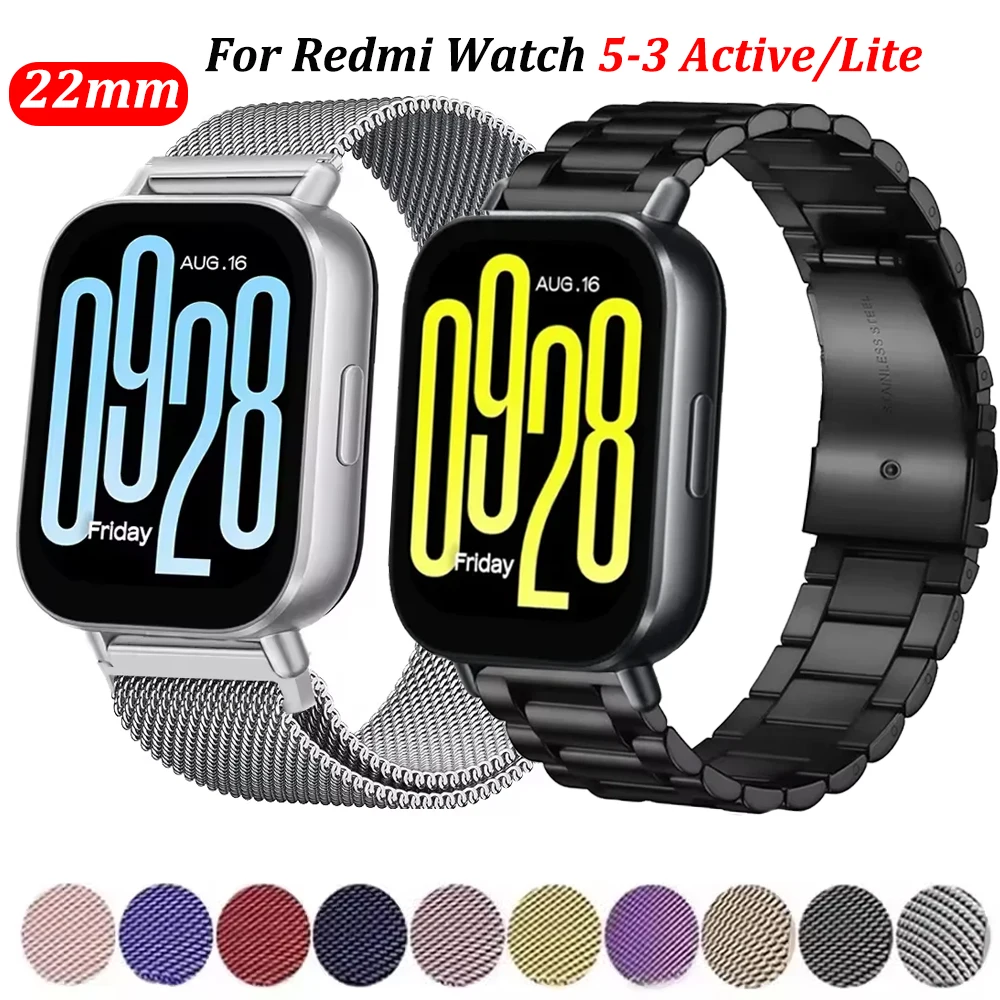 22 mm Metallarmband für Xiaomi Redmi Watch 5 Active/5 Lite Edelstahl-Ersatzarmband Redmi Watch 3 Active/Lite-Armband