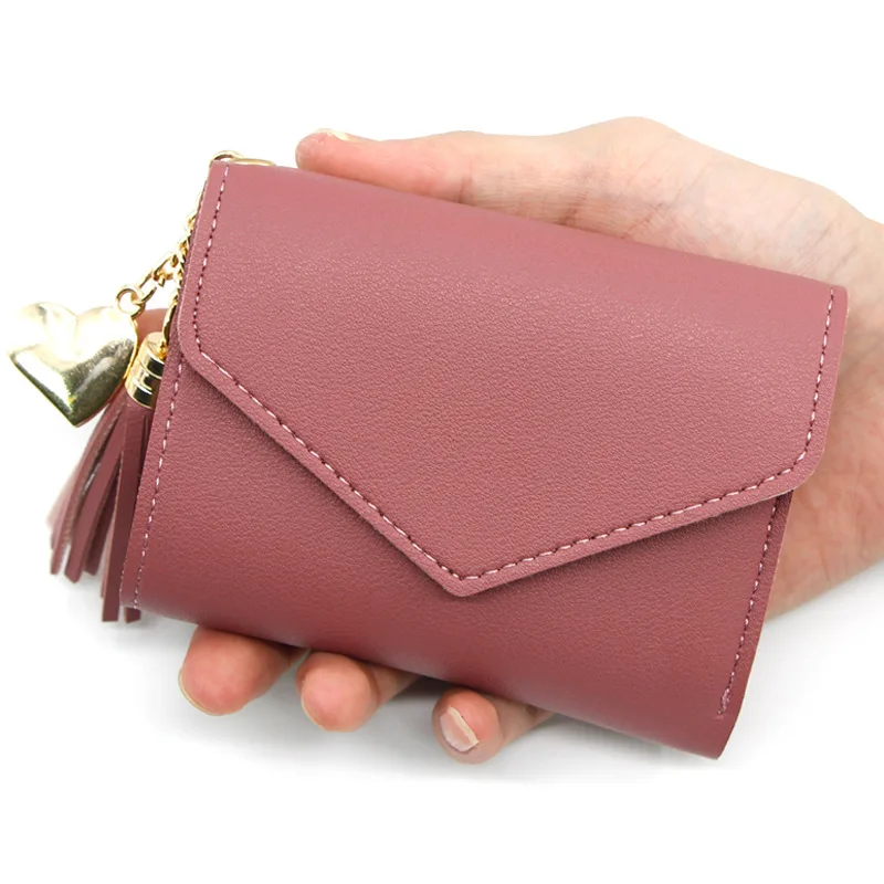 5PCS Women New Short Wallet Solid Color Fashion Thin Multi-card Money Clip PU Leather Bank Card Coin Collection Purse Wholesale
