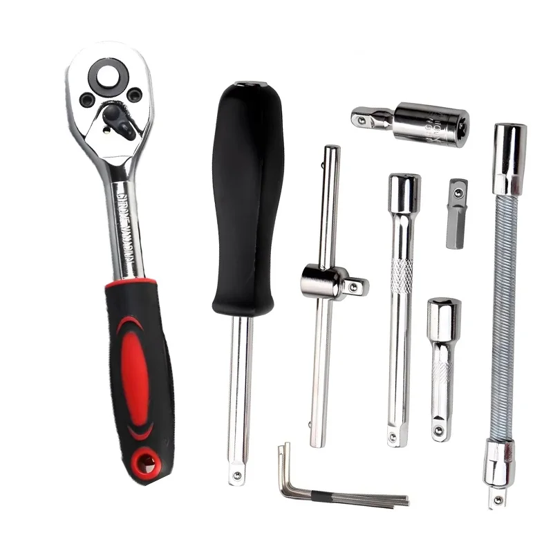 Motorcycle 46pcs 1/4 Inch Drive Socket Ratchet Wrench Set Complete Car Repair Kit for Auto and Bicycle Maintenance Tools