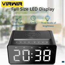 

Wireless Charger & Multi-function Wireless Bluetooth Speaker LED Time Display FM Radio HiFi Stereo Bass Sound Mini Alarm Clock