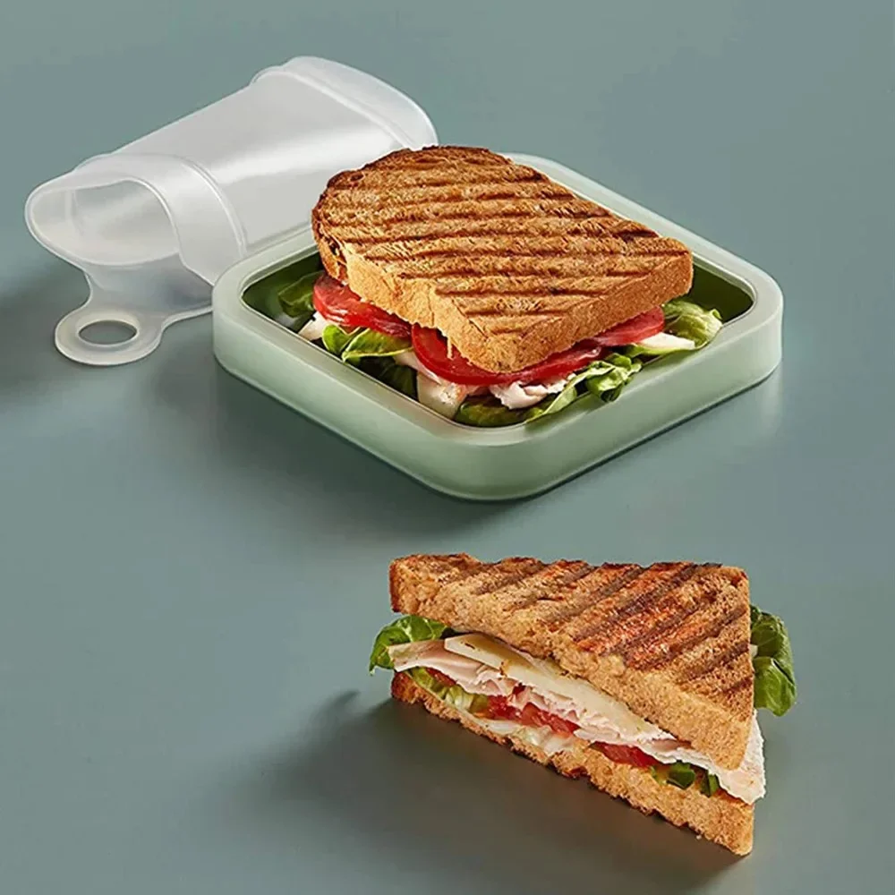 1PC Silicone Sandwich Toast Bento Box Portable with Handle Food Container Snack Lunch Box for Students And Office Workers