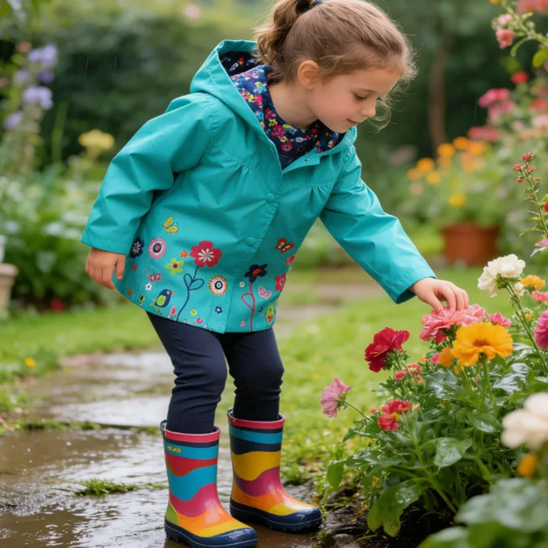 Children's Floral Print Waterproof Windbreaker Jacket