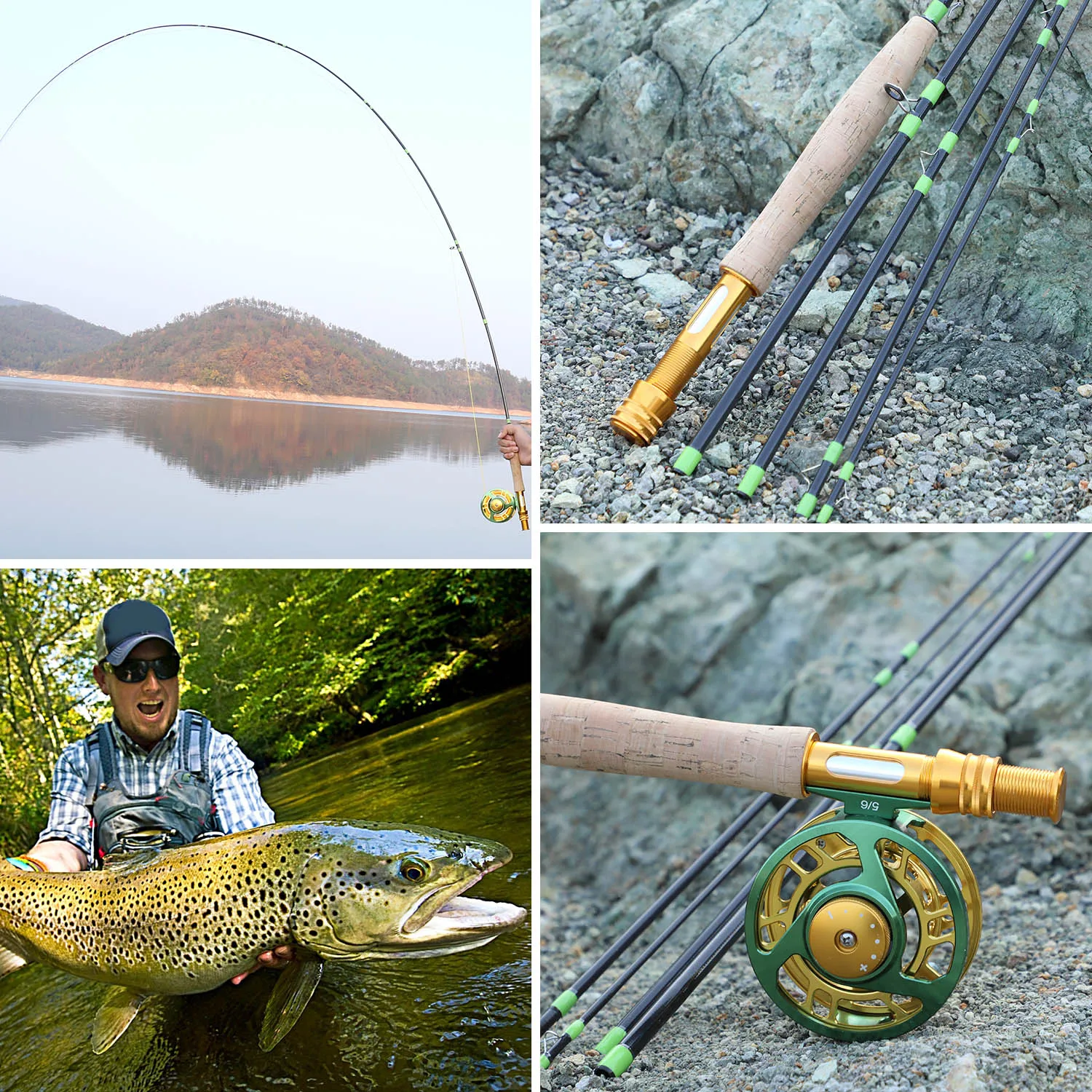 Sougayilang Fly Fishing Rod and Reel Full Kit 5sections Carbon Fly Fishing Rod and 5/6 Reel Perch Fly Fishing Suitable for Pesca 5