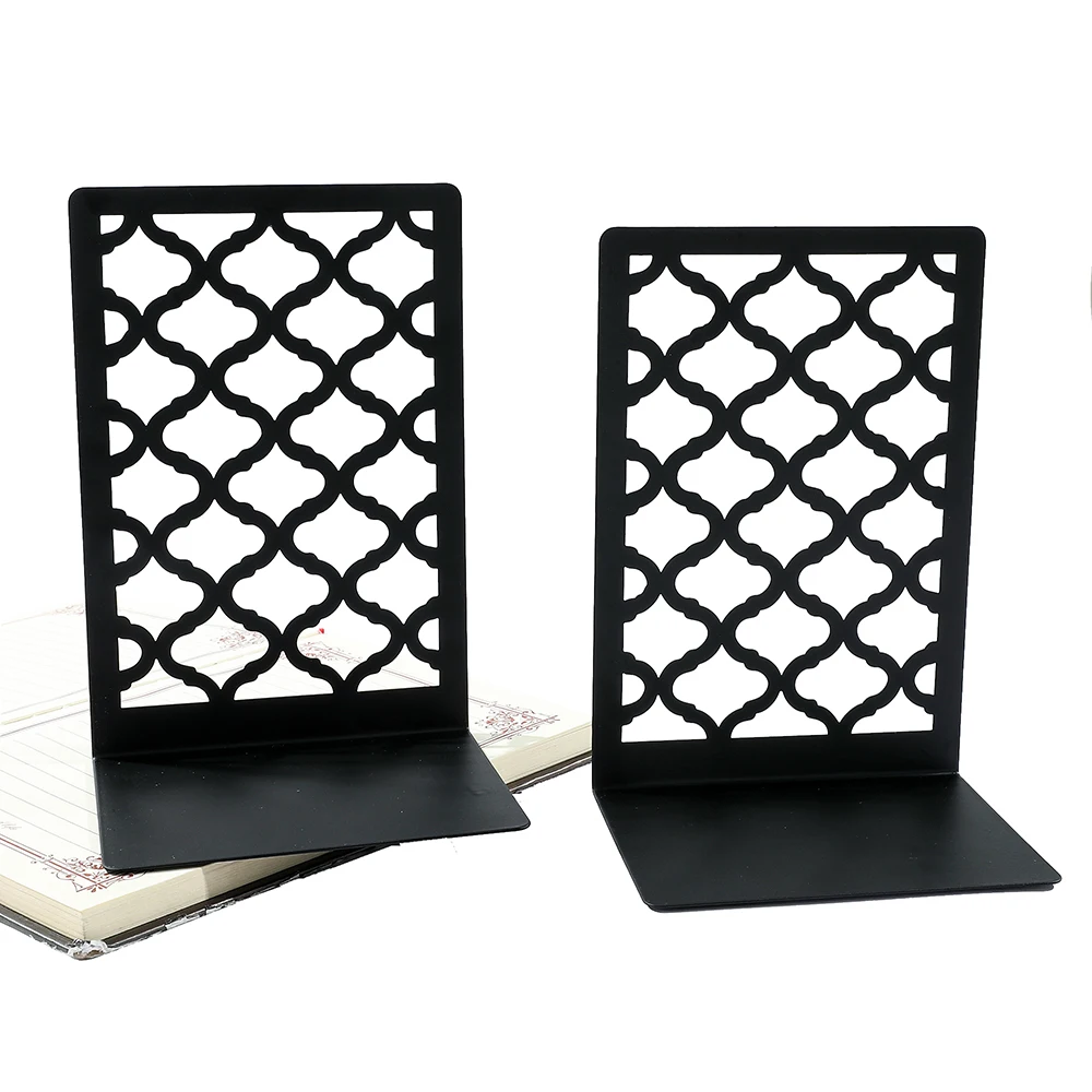 Honeycomb Mesh Black L-Shaped Bookends Home Office Storage Decorative Gift for Bookworms