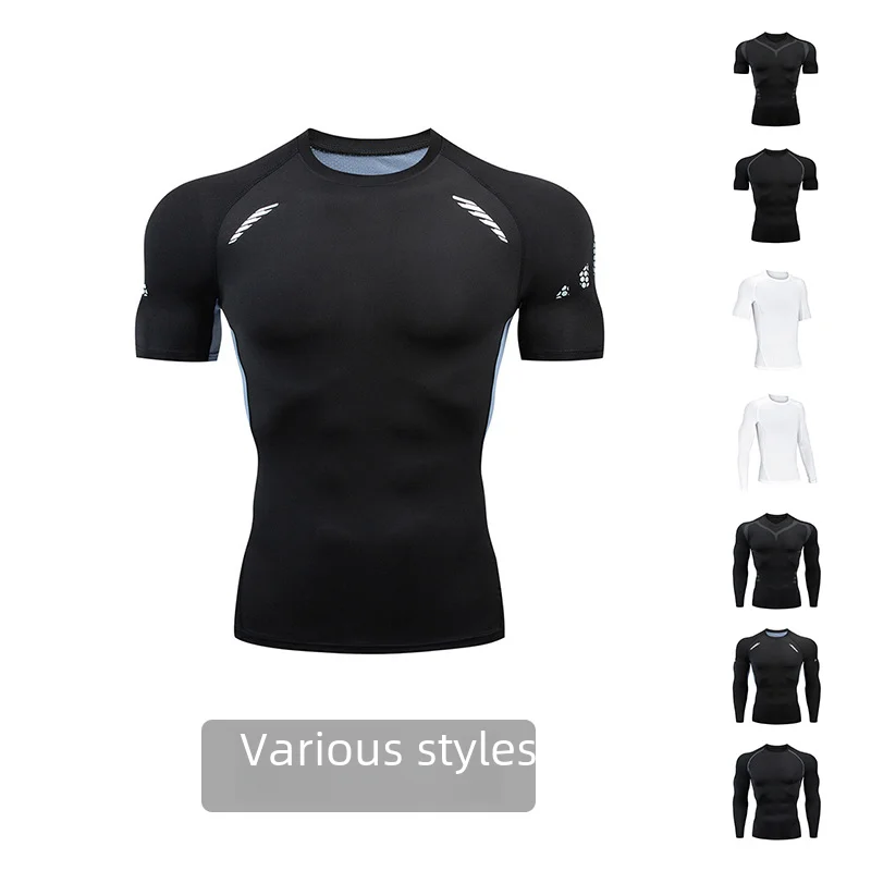 thumbnail image 2 of 2024pro Nueva camiseta de manga corta de entrenamiento de fútbol azul de compresión muscular ajustada para hombre para correr, 2 of 5