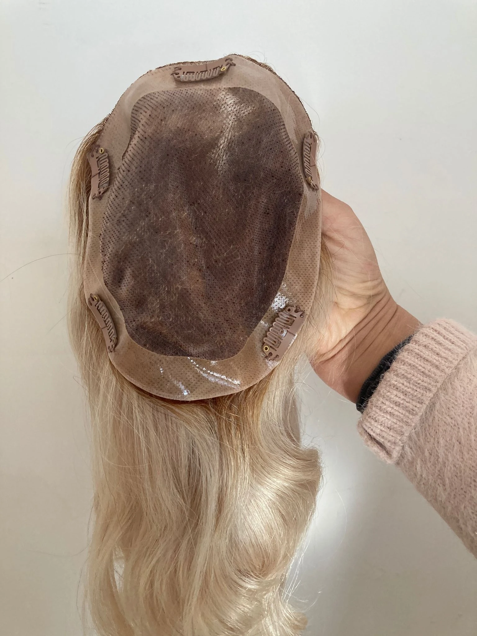 8x15cm 레미 헤어 토퍼 바디 웨이브 120% 밀도 천연 헤어 피스 클립 헤어 익스텐션 인모 가발 여성용 옴브레 블론드