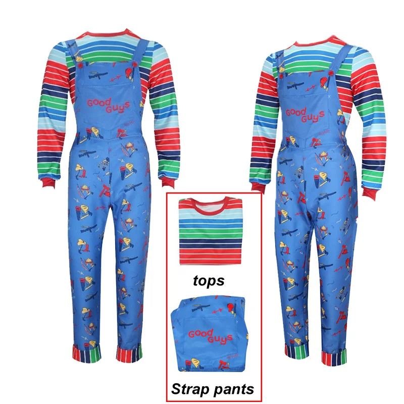 

Kids Adult Chucky Cosplay Costume Movie Chucky Costume Shirt Pants Suit Halloween Carnival Party Horror Clothing for Man Woman