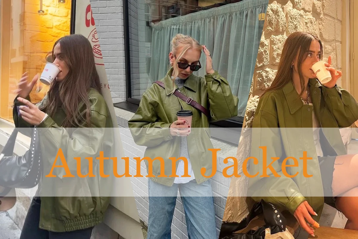 Chic Womens Faux Leather Jacket - Autumn Winter PU Coat with Dropped Shoulders