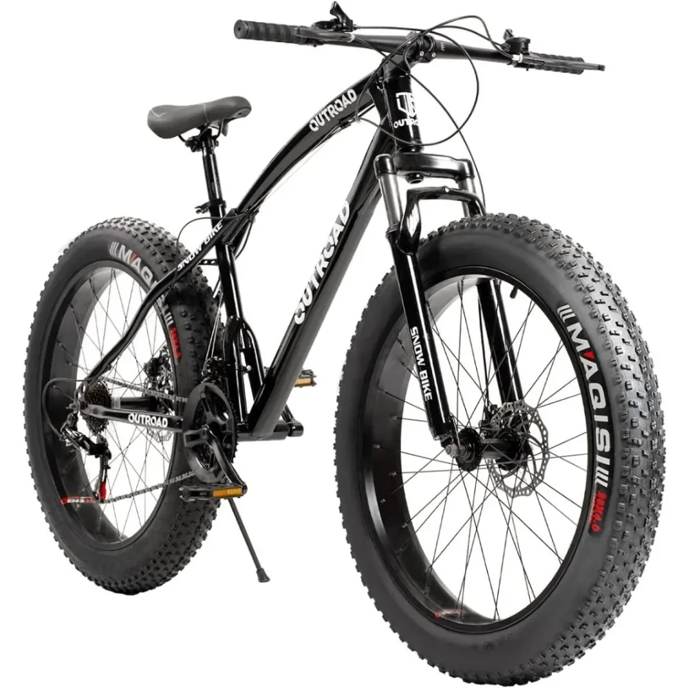 

Mountain Bike Outroad Fat Tire with 26 inch Wheels, 21 Speed with High Carbon Steel Frame, Front Suspension Anti-Slip Bikes