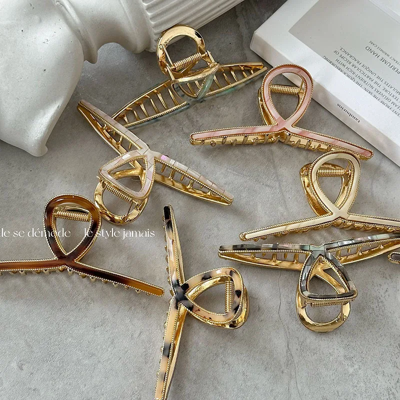 New Woman Large Multicolor Acetate Patch Metal Hair Claws Girls Shark Clip Hair Clips Washing Face Hairpins Headwear Ornaments the opening of guan gong guan copper ornaments kowloon guan large brass statue of fortuna wu zhaocai town house