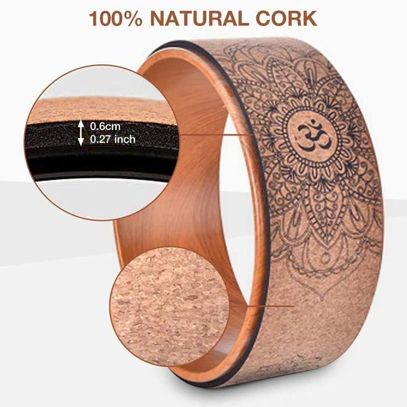 Cork Yoga Wheel Yoga Poses Backbends Inversions Wood-Effect Mandala Print Dharma Prop Wheel
