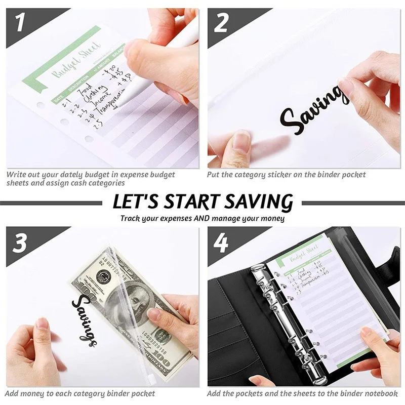 Leather Budget Binders Planner 6 Hole 8 Zipper Envelopes 2 Stickers Notebook Wallet Save Money Organizer Cash System