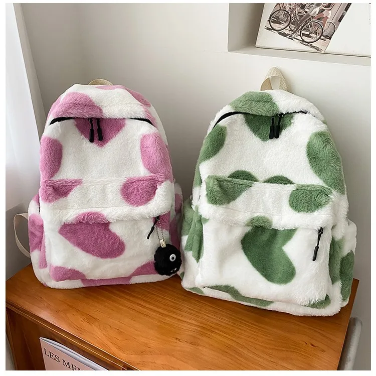 

Backpack Birthday Gift Soft Big Bag Women's Flower Printed Plush Backpack College Style Girls Women's Large Capacity Student Bag
