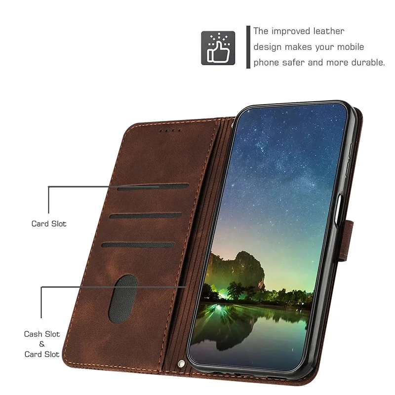 Leather Stand Flip Wallet Case - Universal Smartphone Protection Cover