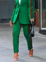 Freeacy 2025 New Women's Casual Blazer Side-striped Green Blazer Coat and High Waist Pants Female Commuter Clothes - Image 3
