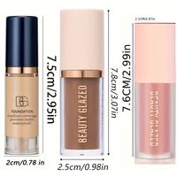 Ensemble de maquillage facial imperméable longue durée, 3 pièces/ensemble, blush + contouring + fond de teint, texture fine, couvre les imperfections, améliore les contours 6