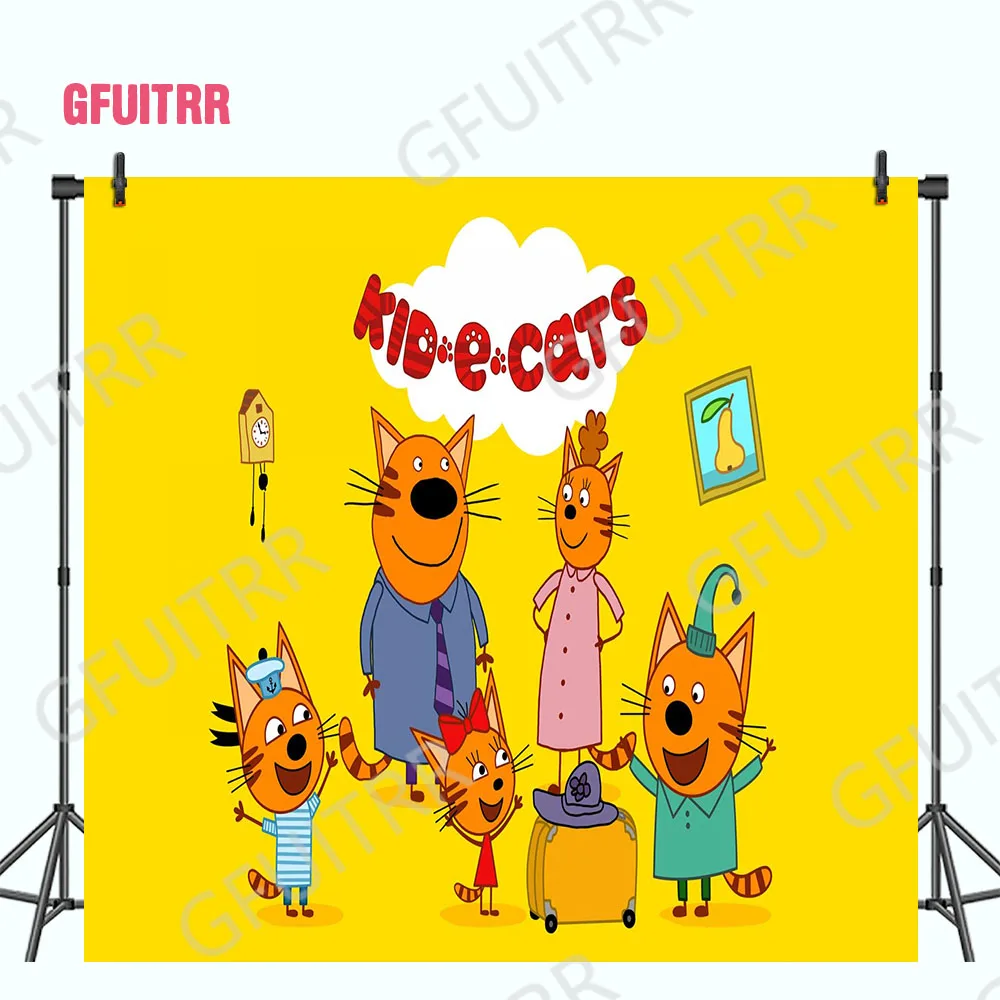 Gfuitrr-kid-e-cats Foto Fundos para Fotografia Happy Birthday Backdrops Decoração Bonito dos Desenhos Animados do Gato Poster Banner Photo Studio - Image 4