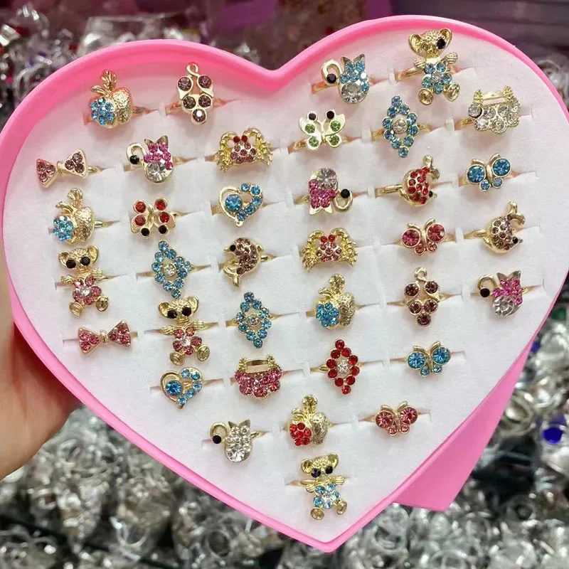 10 шт. милые Мультяшные Детские Кольца Kawaii дети девочки цветок сплав перстень детское ювелирное изделие подарок регулируемые кольца