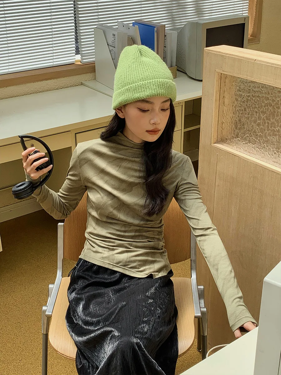 

Fall 2023 ruffled ruffled T-shirt stand collar