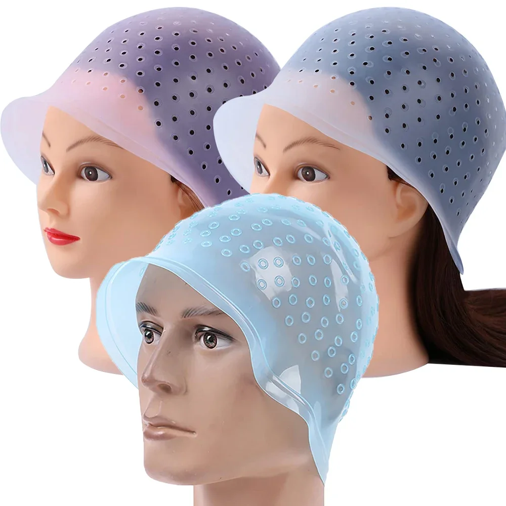 Hair Dye Cap 1set Silicone Highlighting Cap with Hook Needle Reusable Hair Dye Cap Set Barber Professional Hair Coloring Salon Tools