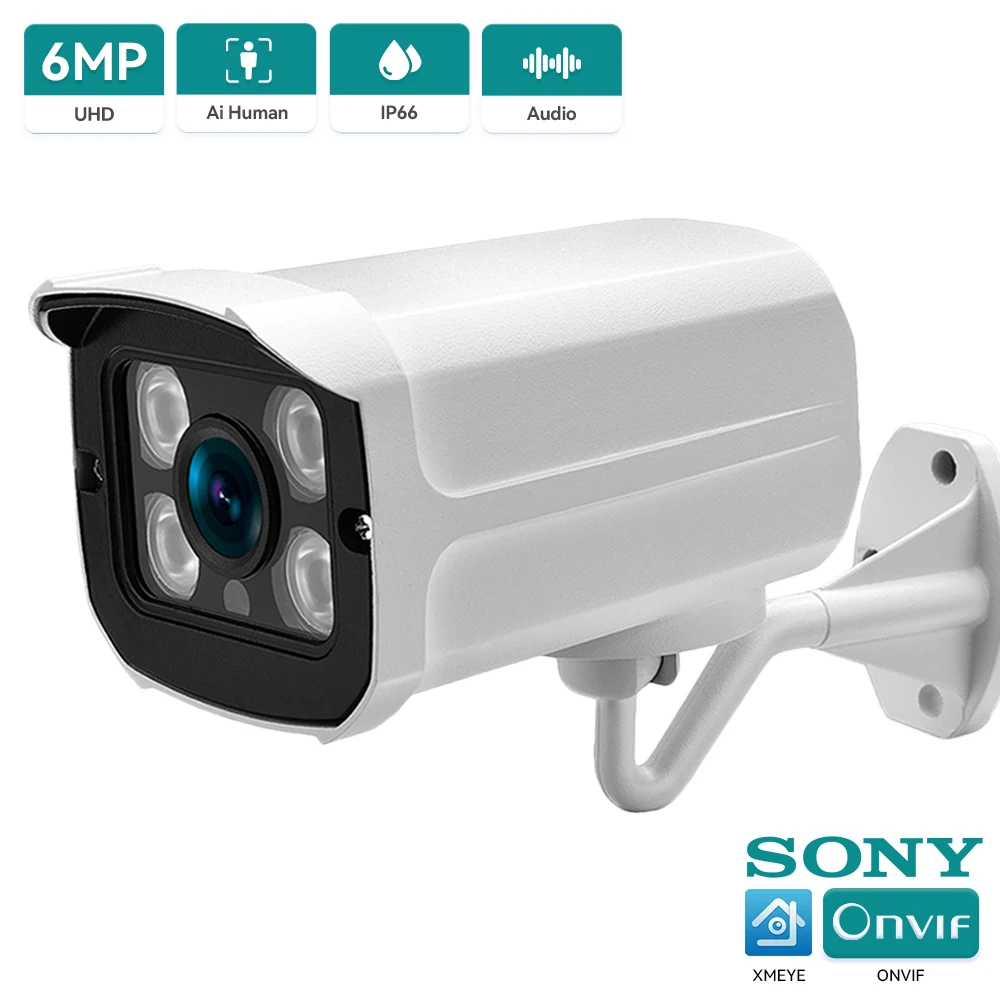 Ip camera surveillance camera wifi ip camera 6MP IP Camera Black Light IMX335 Waterproof Outdoor Camera Audio Record Email Alert Remote Access XMeye Cloud H.265