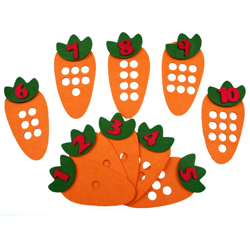 1-10 Montessori Educational Toy Children's Puzzle Handmade DIY Toy Kindergarten Carrot Apple Tree Match Digital Teaching GYH 2
