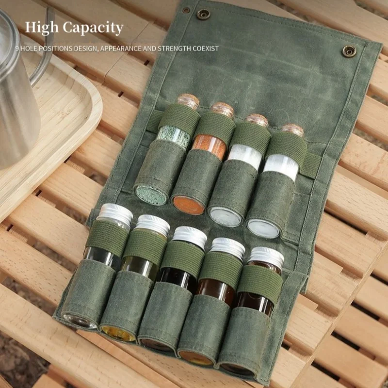 

Outdoor Spice Bottle Portable Spice Bottle Travel Pack Storage 9 Glass Bottles Camping Spice Set Canvas Bag