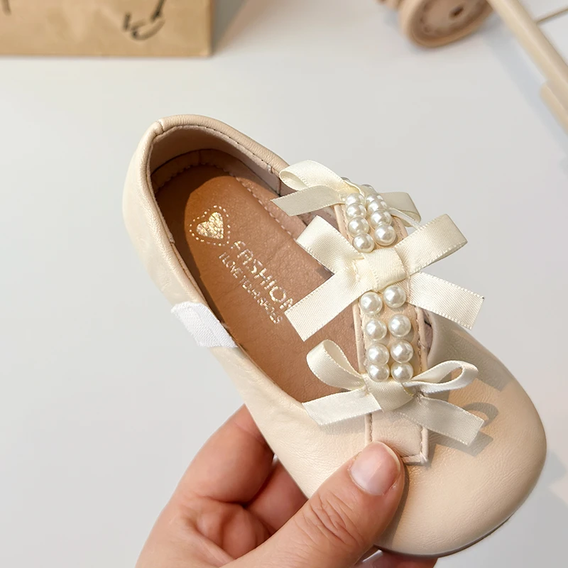 Leather Kids Flats with Lace for Wedding Party