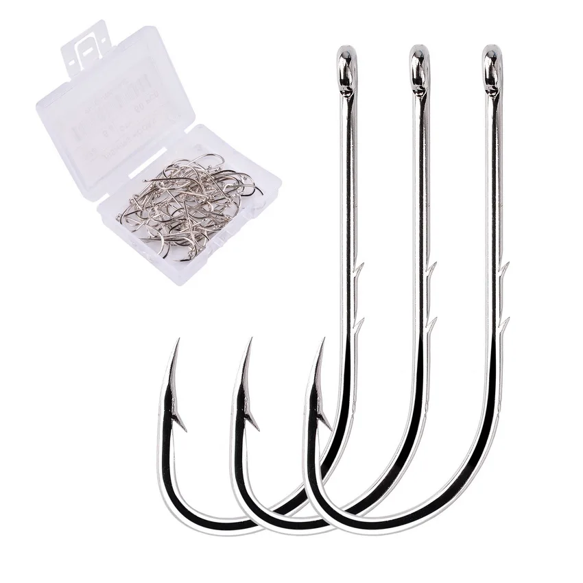 

50Pcs/Box Baitholder Fishing Hooks Sea Barbed Fishing Lures Shank Beak Live Bait Holder Carp Fishing Jig Worm Hooks Accessories