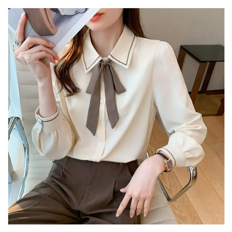 

Осенняя шифоновая блузка Рубашки для женщин одежда 2024 Новинка Модный Элегантный Топ с длинным рукавом женская Свободная Повседневная белая блузка для женщин