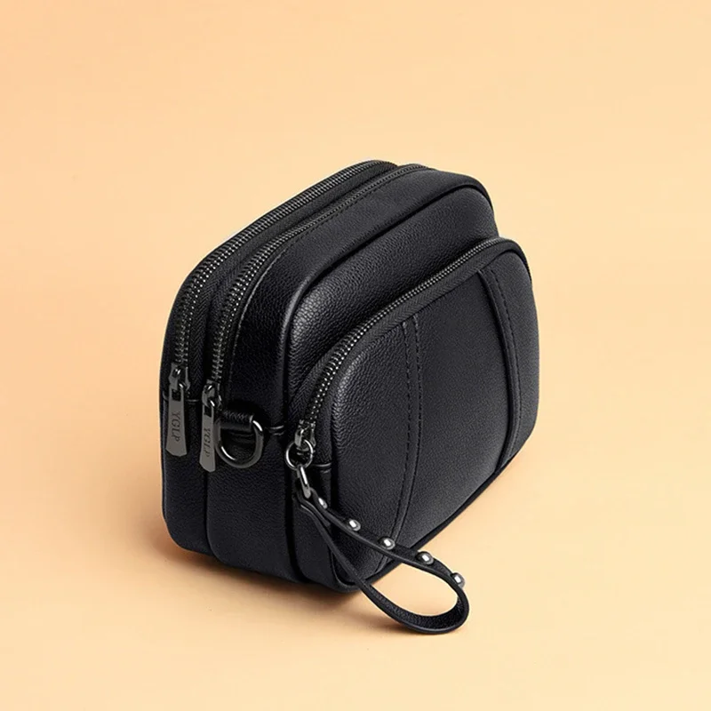 Solid Color Fashionable Rivet Zipper Women's Mobile Phone Bag