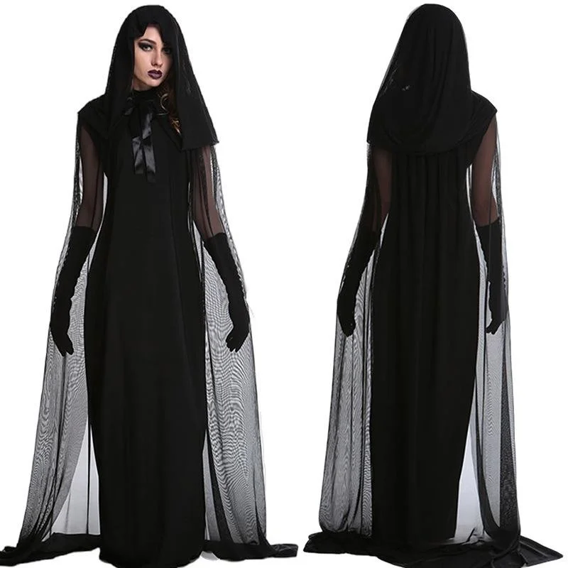 

Halloween Vampire Witch Costume Black Gauze Cloak Dress Cosplay Party Uniform Halloween Performance Clothing
