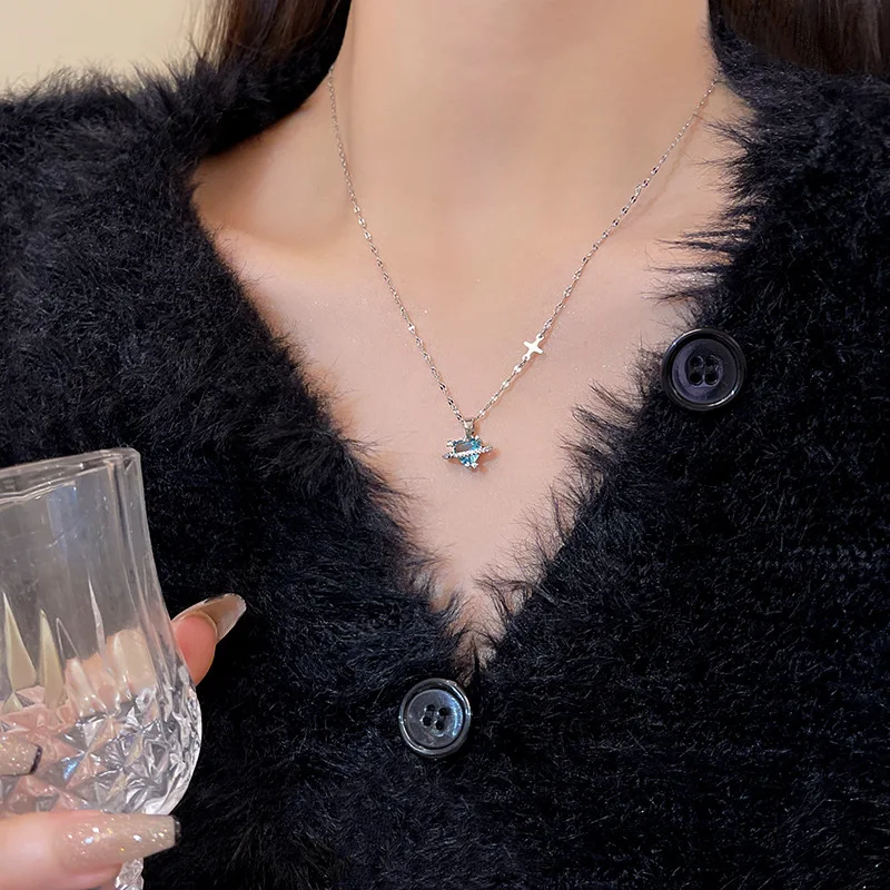 Collana con ciondolo retrò coreano alla moda femminile 2025, con cristallo blu, argento, stella dell'universo, gioielli estetici da sposa per donna_voghion.com